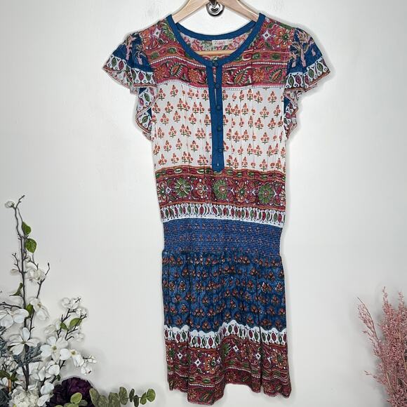 FAHERTY Bemiini Dress Blue Multi Floral Western Drop Waist {3H54} - Picture 2 of 6